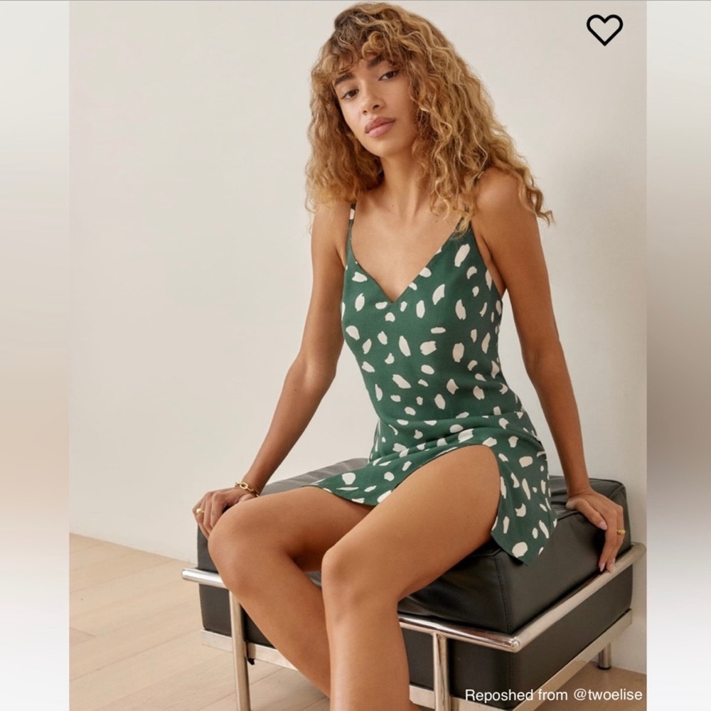 Reformation Marlowe Mini Dress Green polka dot medium